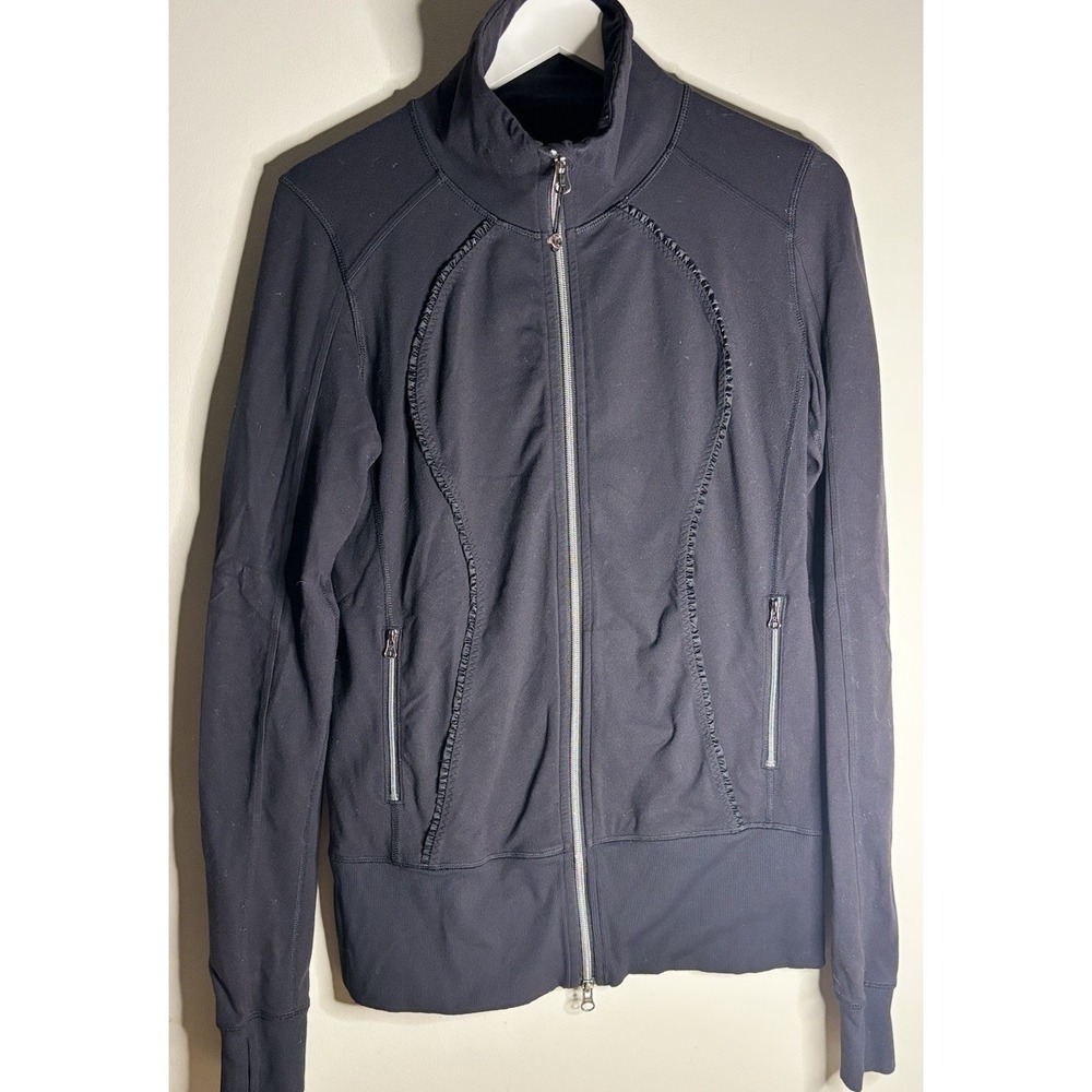 Lululemon Athletica Nice Asana Athleisure‎ Full Zip Jacket Ruffle Black Size 8